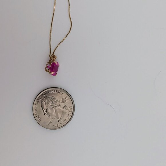 14K Gold Box Chain Necklace With Lab-Created Cushion-Cut Pink Sapphire Pendant - Picture 8 of 13